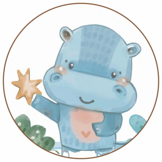 Quadro Decorativo Redondo Infantil Hipopótamo