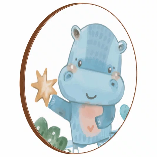 Quadro Decorativo Redondo Infantil Hipopótamo