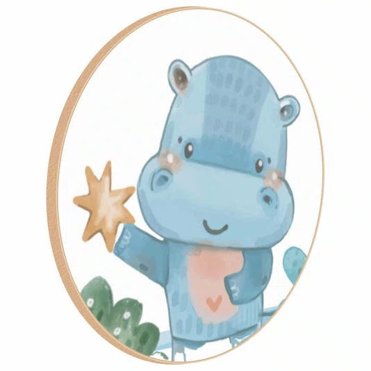 Quadro Decorativo Redondo Infantil Hipopótamo