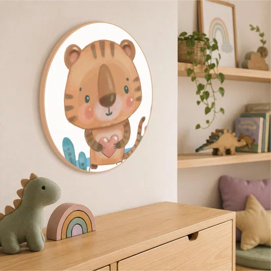 Quadro Decorativo Redondo Infantil Tigre