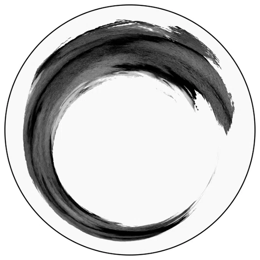 Quadro Decorativo Redondo Inku Traço de Tinta Enso no Estilo Sumiê com Moldura em Couro Sintético
