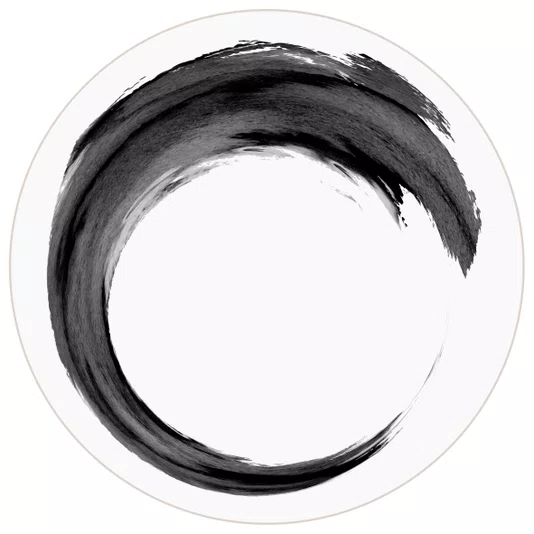 Quadro Decorativo Redondo Inku Traço de Tinta Enso no Estilo Sumiê com Moldura em Couro Sintético