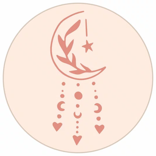 Quadro Decorativo Redondo Lua com Corações Boho