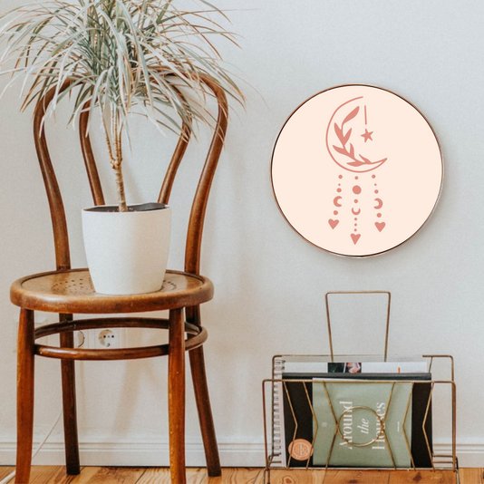 Quadro Decorativo Redondo Lua com Moldura Flexível Metalizada