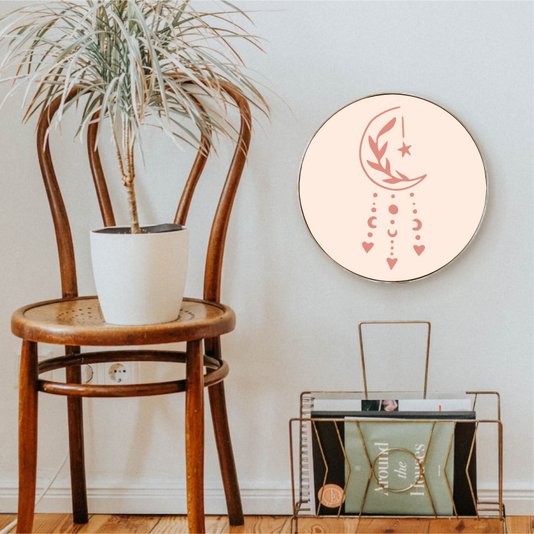 Quadro Decorativo Redondo Lua com Moldura Flexível Metalizada