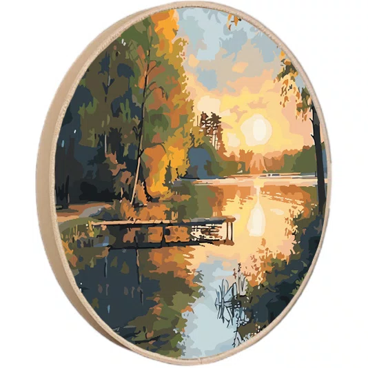 Quadro Decorativo Redondo Píer ao Entardecer de Outono