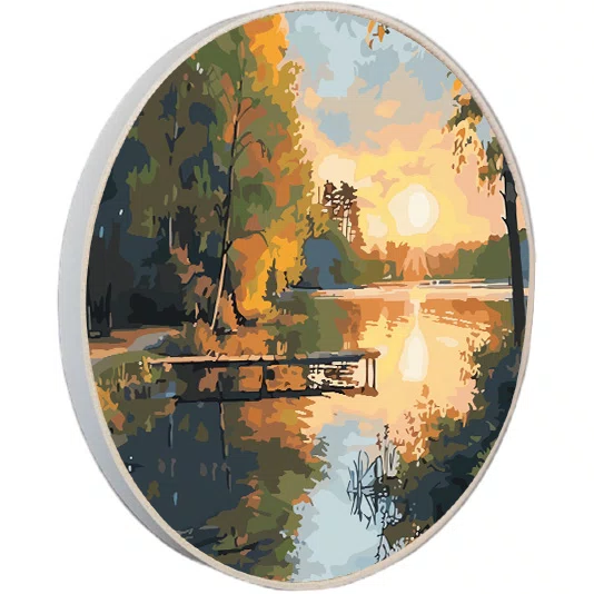 Quadro Decorativo Redondo Píer ao Entardecer de Outono