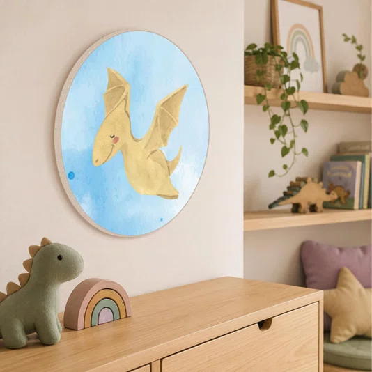 Quadro Decorativo Redondo Pterodáctilo Dinossauro Fofinho