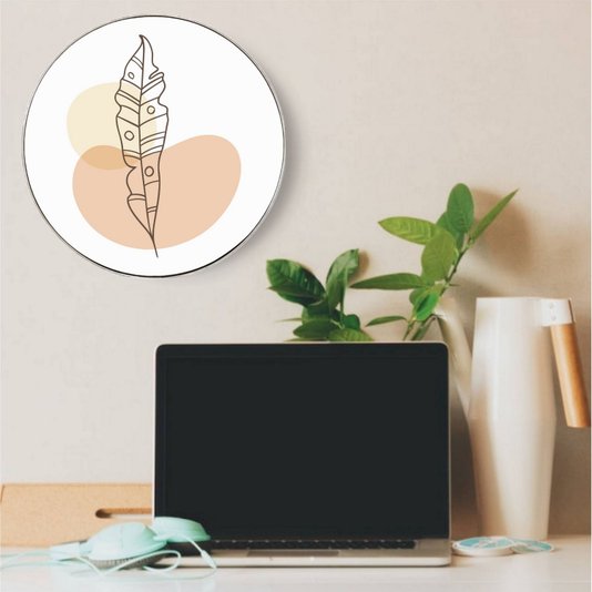 Quadro Decorativo Redondo Silhueta Folha com Moldura Flexível Metalizada