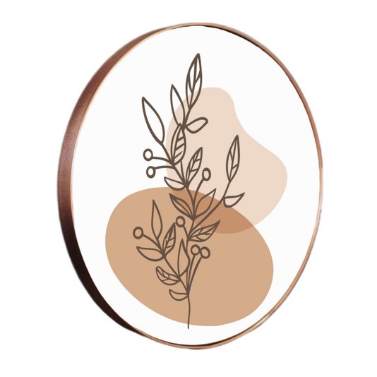 Quadro Decorativo Redondo Silhueta Folhagem com Moldura Flexível Metalizada