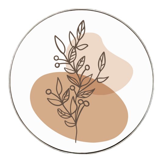 Quadro Decorativo Redondo Silhueta Folhagem com Moldura Flexível Metalizada