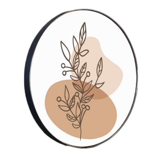 Quadro Decorativo Redondo Silhueta Folhagem com Moldura Flexível Metalizada