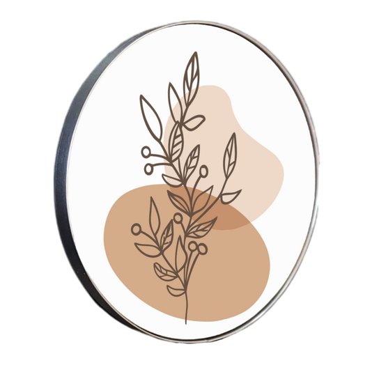 Quadro Decorativo Redondo Silhueta Folhagem com Moldura Flexível Metalizada
