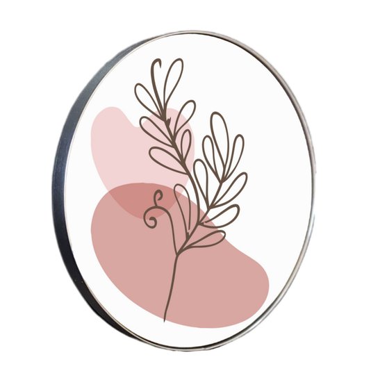 Quadro Decorativo Redondo Silhueta Folhas com Moldura Flexível Metalizada