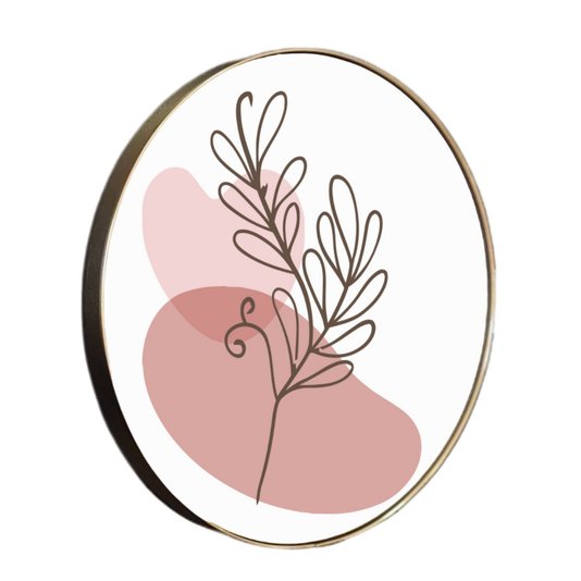Quadro Decorativo Redondo Silhueta Folhas com Moldura Flexível Metalizada