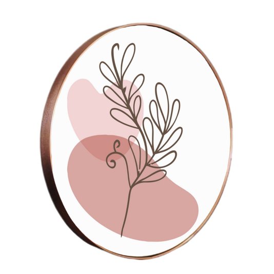 Quadro Decorativo Redondo Silhueta Folhas com Moldura Flexível Metalizada
