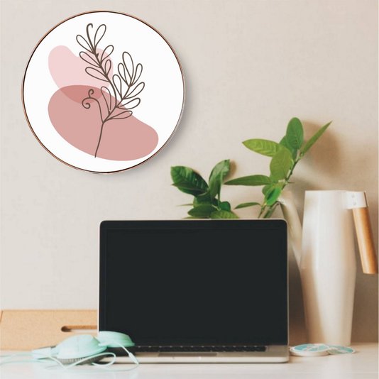 Quadro Decorativo Redondo Silhueta Folhas com Moldura Flexível Metalizada
