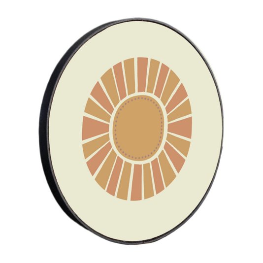Quadro Decorativo Redondo Sol com Moldura em Couro Sintético
