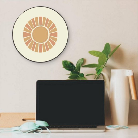 Quadro Decorativo Redondo Sol com Moldura em Couro Sintético