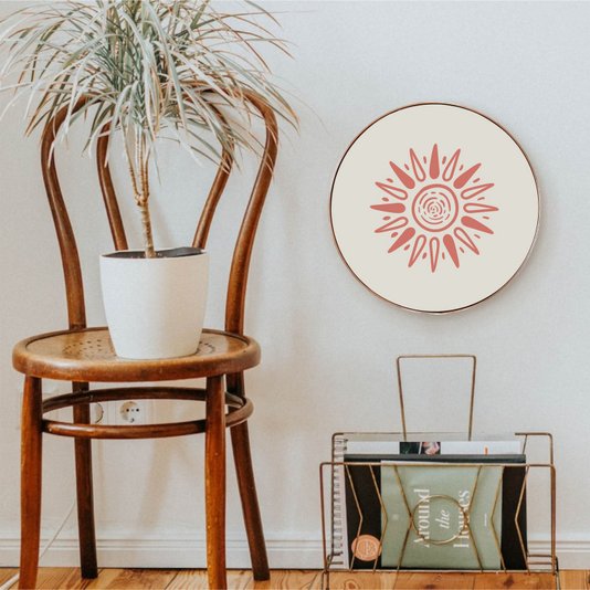 Quadro Decorativo Redondo Sol com Moldura Flexível Metalizada