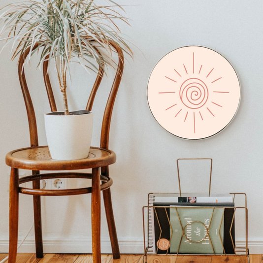 Quadro Decorativo Redondo Sol Minimalista com Moldura Flexível Metalizada