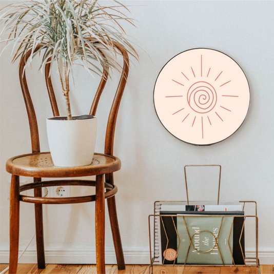 Quadro Decorativo Redondo Sol Minimalista com Moldura Flexível Metalizada