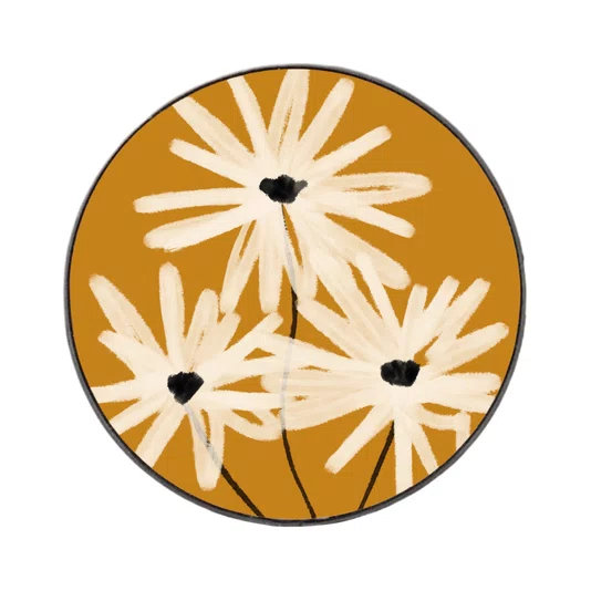 Quadro Decorativo Redondo Trio de Flores em Fundo Ocre