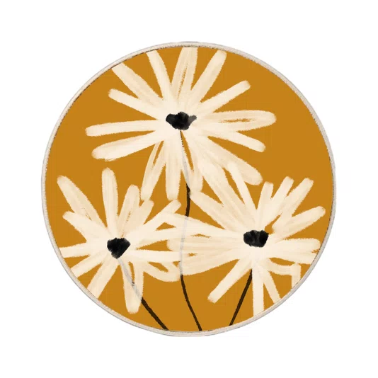 Quadro Decorativo Redondo Trio de Flores em Fundo Ocre