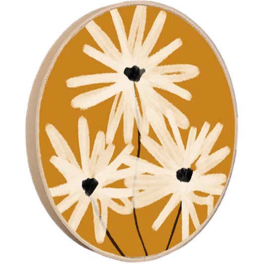 Quadro Decorativo Redondo Trio de Flores em Fundo Ocre