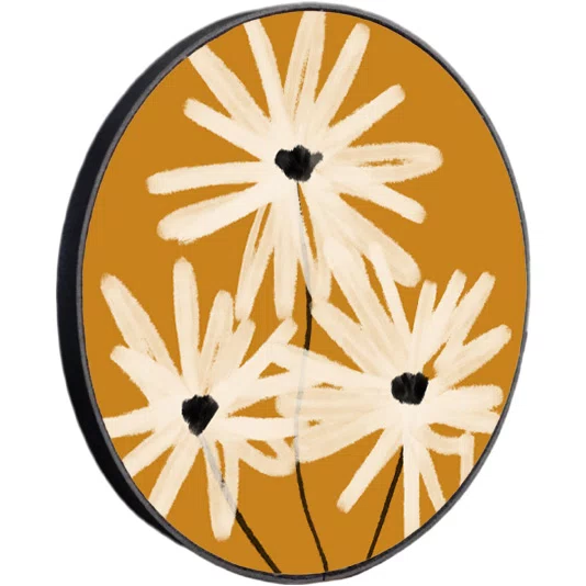 Quadro Decorativo Redondo Trio de Flores em Fundo Ocre