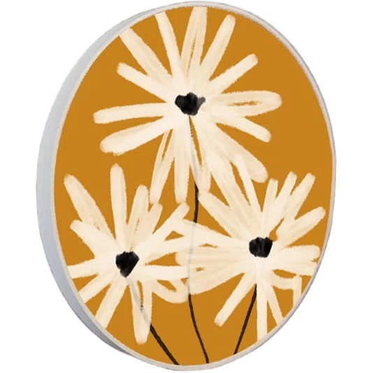 Quadro Decorativo Redondo Trio de Flores em Fundo Ocre