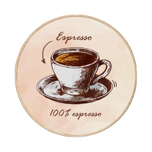 Quadro Decorativo Redondo Xícara de Café Espresso com Moldura em Couro Sintético