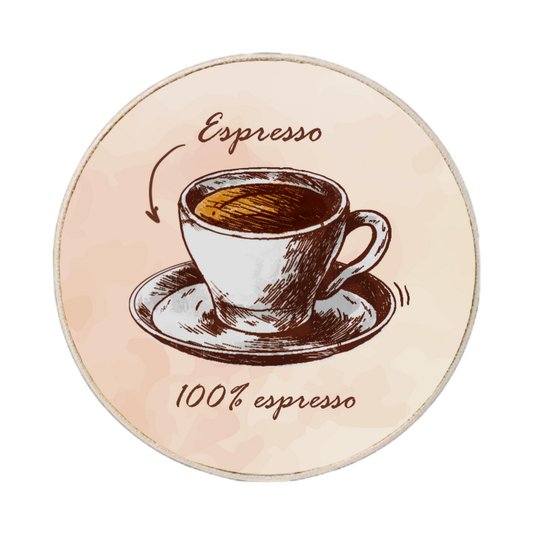 Quadro Decorativo Redondo Xícara de Café Espresso com Moldura em Couro Sintético