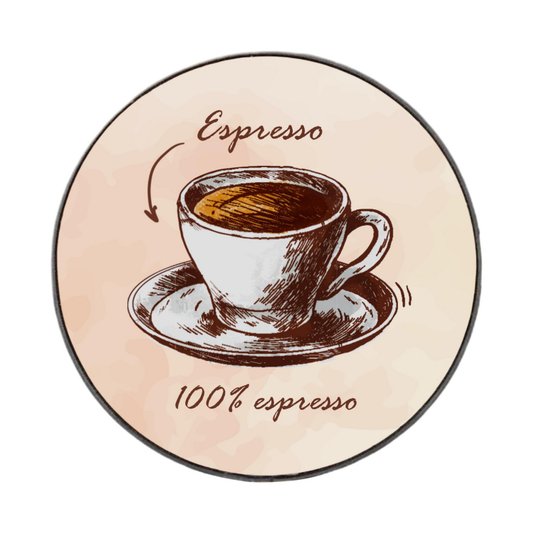 Quadro Decorativo Redondo Xícara de Café Espresso com Moldura em Couro Sintético