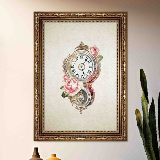 Quadro Decorativo Relógio Com Flores Vintage