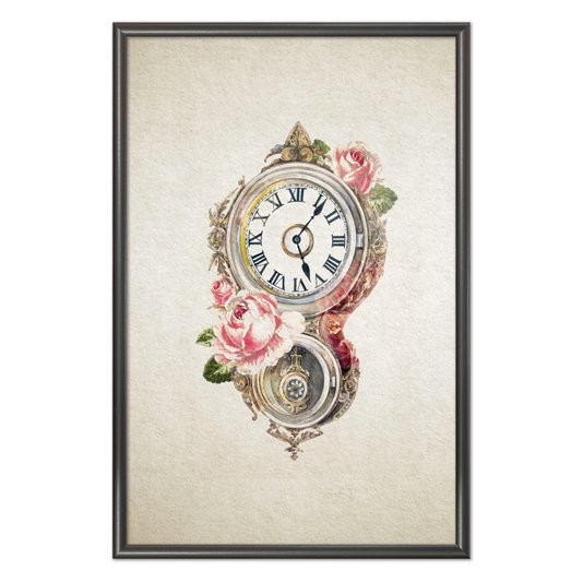 Quadro Decorativo Relógio Com Flores Vintage