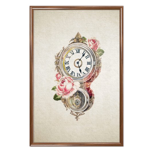 Quadro Decorativo Relógio Com Flores Vintage