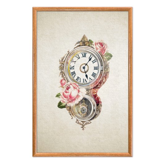 Quadro Decorativo Relógio Com Flores Vintage