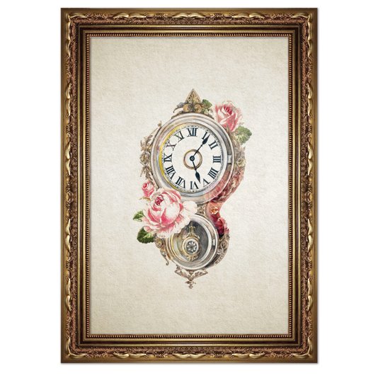 Quadro Decorativo Relógio Com Flores Vintage