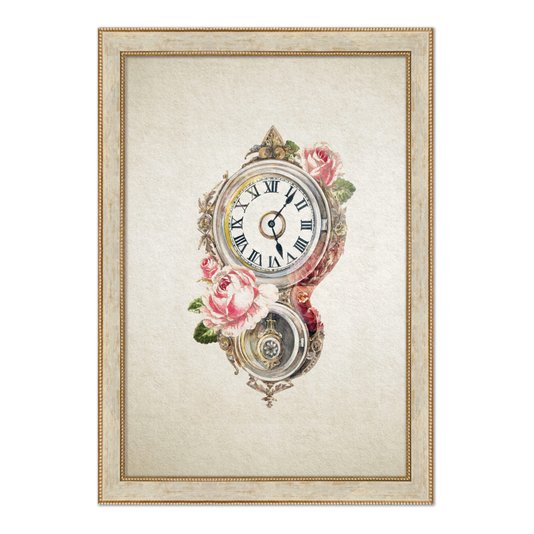 Quadro Decorativo Relógio Com Flores Vintage
