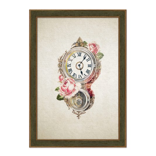 Quadro Decorativo Relógio Com Flores Vintage