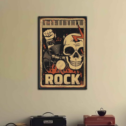 Quadro Decorativo Rock And Roll Crânio