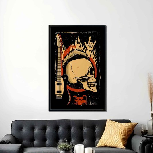 Quadro Decorativo Rock And Roll Crânio E Guitarra