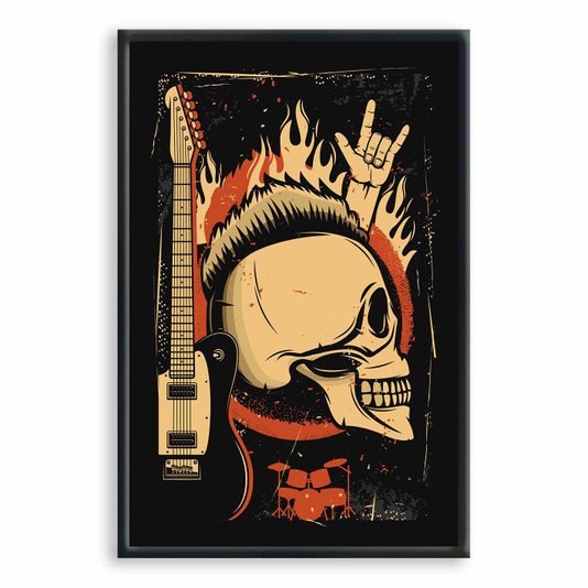 Quadro Decorativo Rock And Roll Crânio E Guitarra