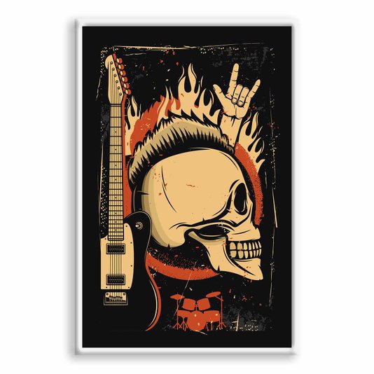 Quadro Decorativo Rock And Roll Crânio E Guitarra