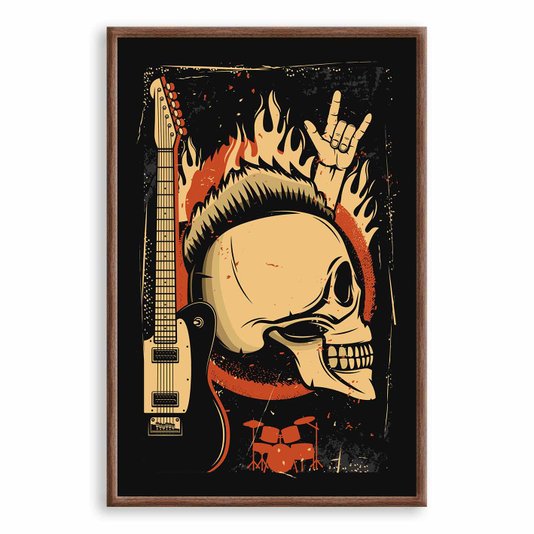 Quadro Decorativo Rock And Roll Crânio E Guitarra