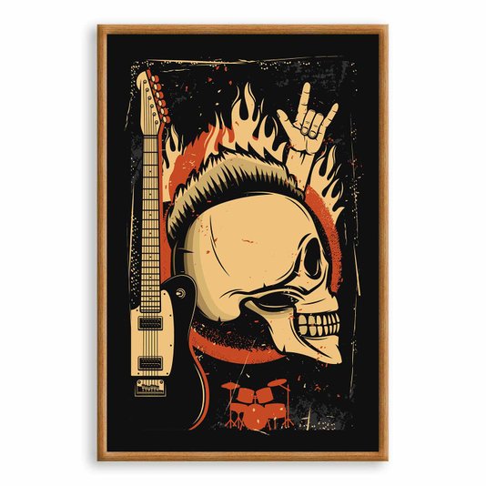 Quadro Decorativo Rock And Roll Crânio E Guitarra