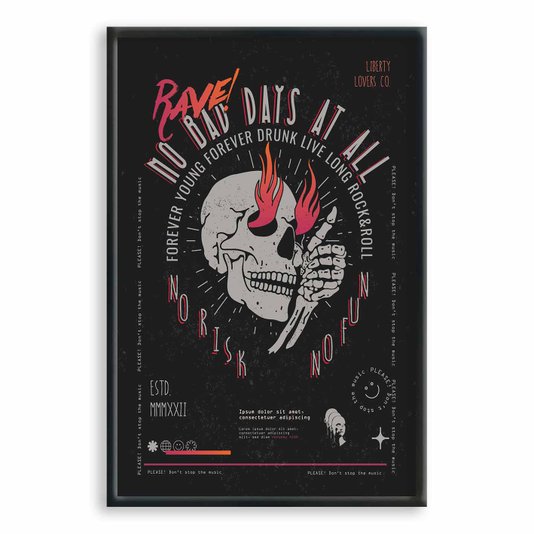 Quadro Decorativo Rock And Roll Crânio No Bad Days At All