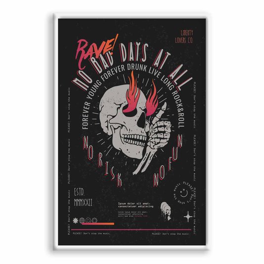 Quadro Decorativo Rock And Roll Crânio No Bad Days At All