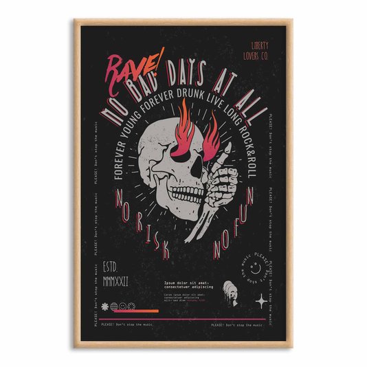 Quadro Decorativo Rock And Roll Crânio No Bad Days At All